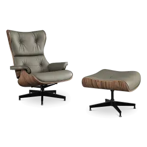Cavel Lounge Chair Olijf Groen Leer | Naturel Palissander Schalen