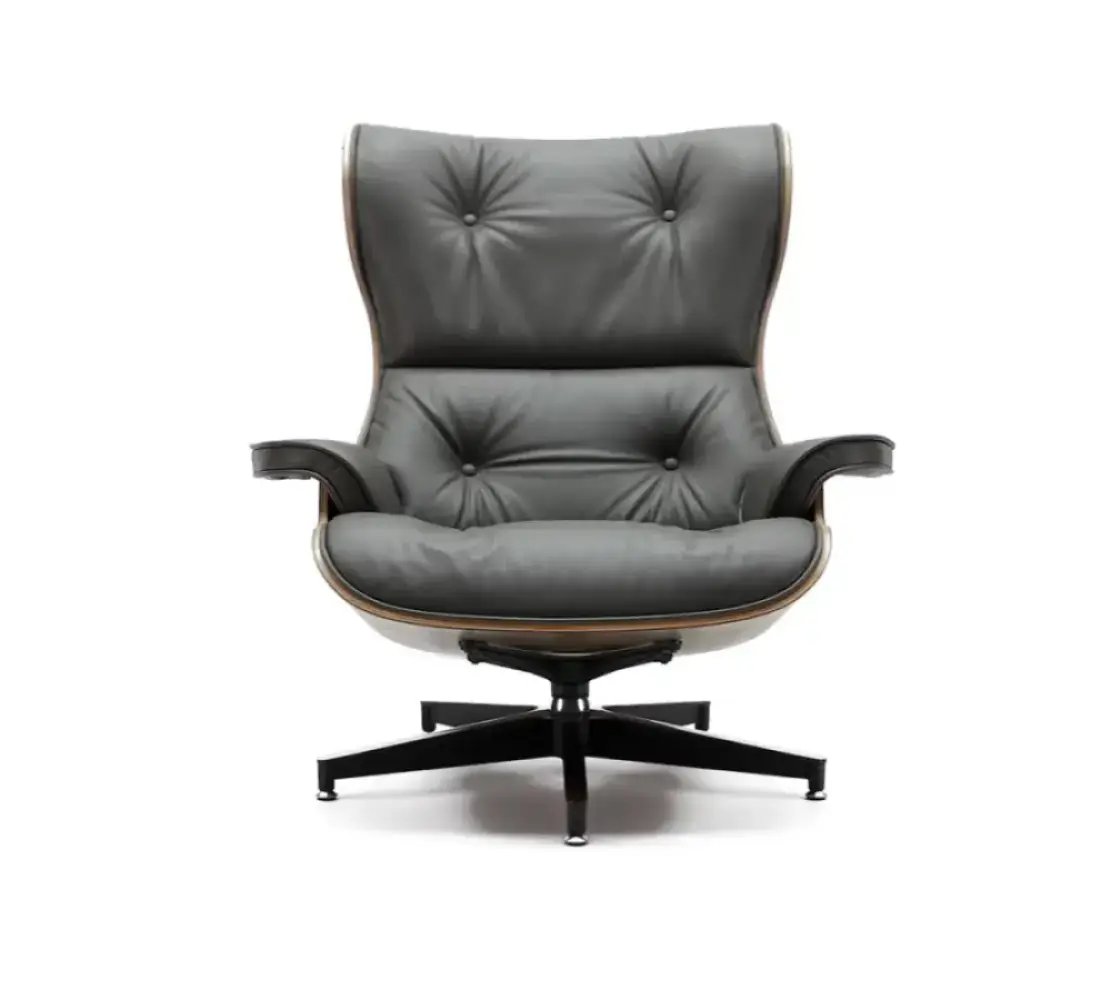 Cavel Lounge Chair Grijs Leer | Walnoot Schalen Cavel Lounge Chair Grijs Leer | Walnoot Schalen