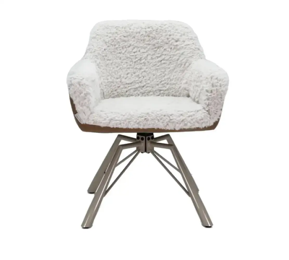 Draaibare Eetkamerstoel Nord | Taupe Sheepskin Cognac Leer | Taupe Onderstel Draaibare Eetkamerstoel Nord | Taupe Sheepskin Cognac Leer | Taupe Onderstel