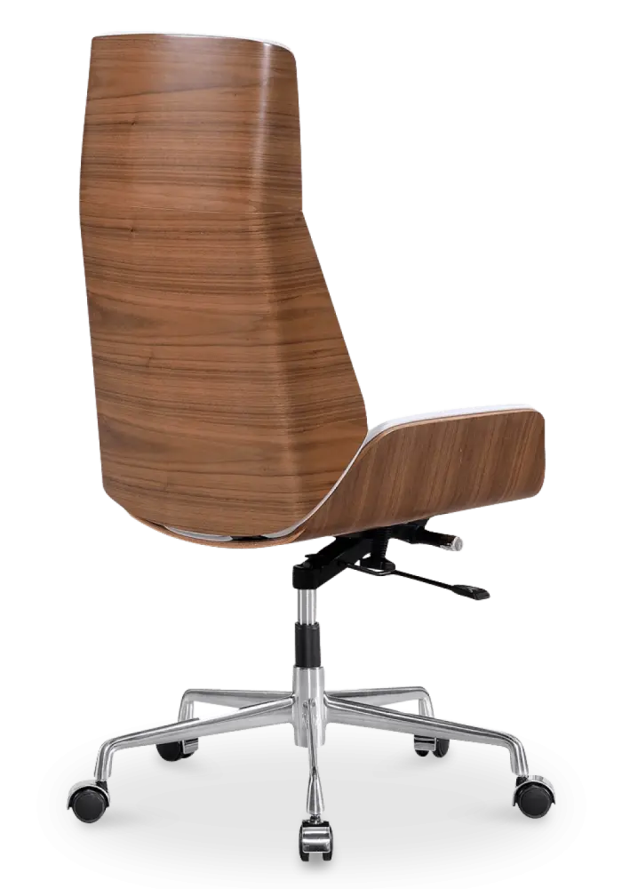 Bureaustoel Charles Wit Leer, Walnoot Hout