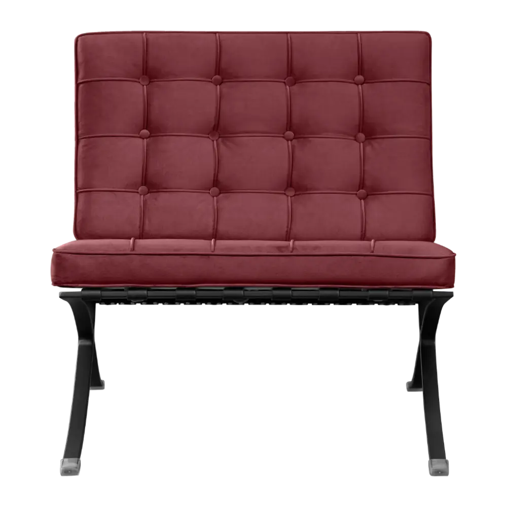 Barcelona Chair Rood Velvet Set | Inclusief Voetenbank | Zwart Frame