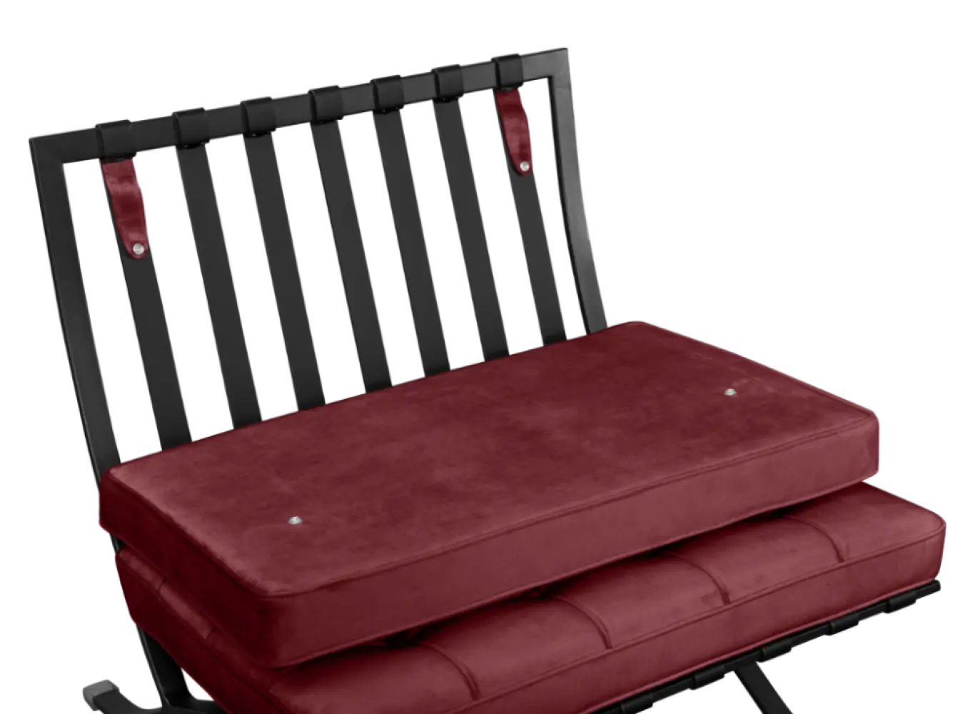 Barcelona Chair Rood Velvet Set | Inclusief Voetenbank | Zwart Frame