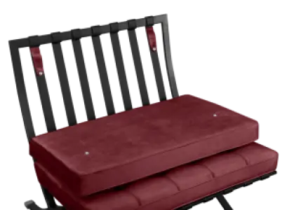 Barcelona Chair Rood Velvet Set | Inclusief Voetenbank | Zwart Frame