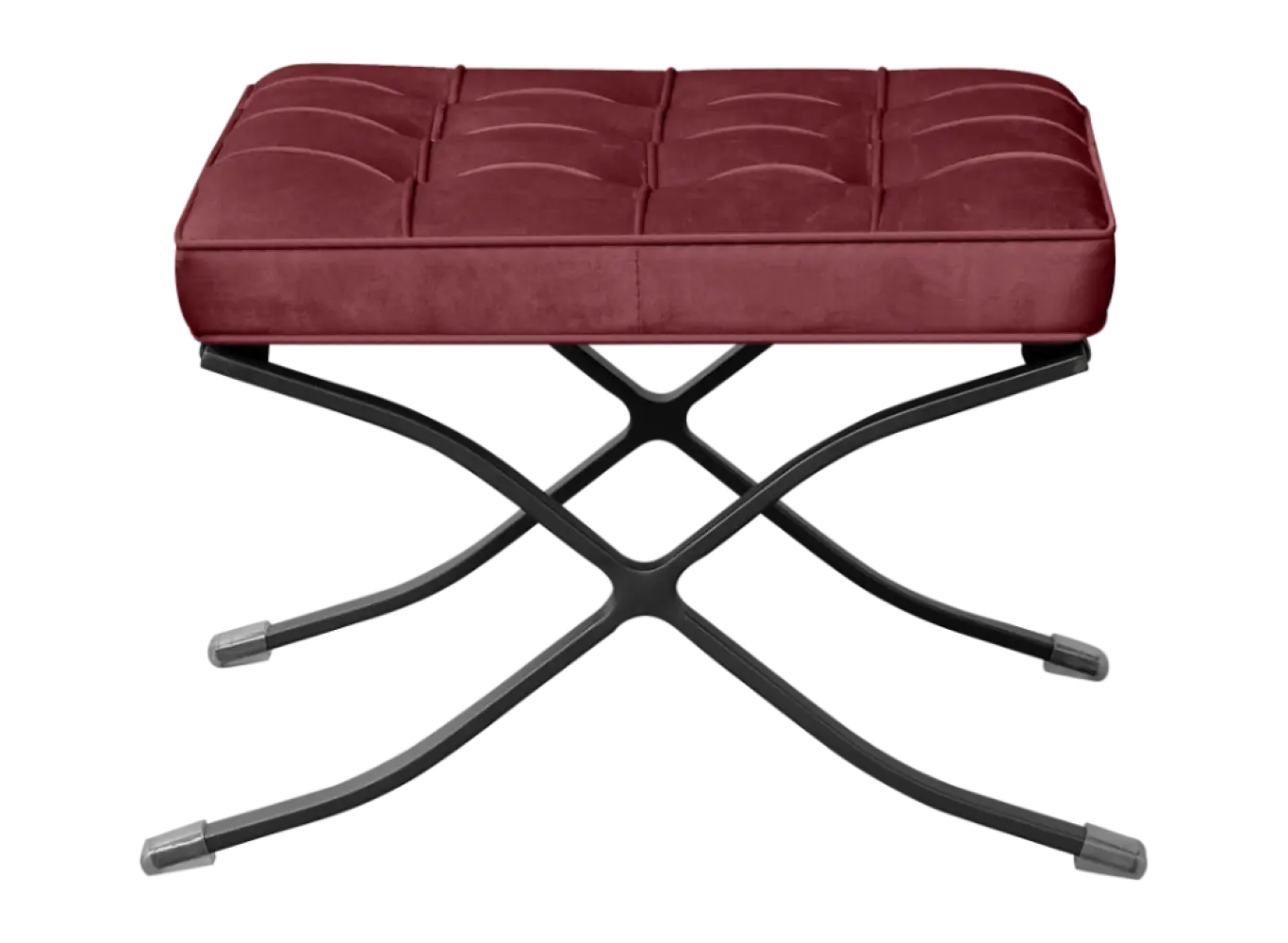 Barcelona Chair Rood Velvet Set | Inclusief Voetenbank | Zwart Frame