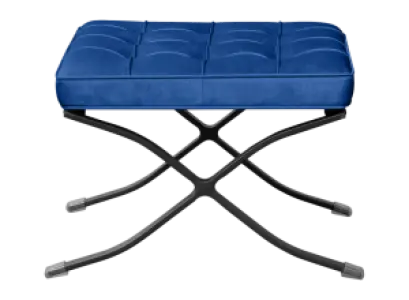 Barcelona Chair XL Blauw Velvet Set | Inclusief Voetenbank | Zwart Frame