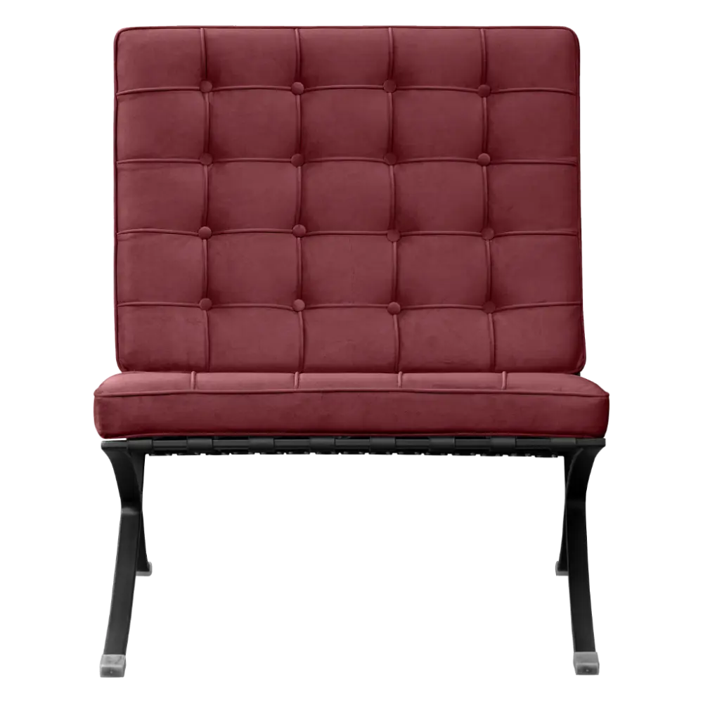 Barcelona Chair XL Rood Velvet Set | Inclusief Voetenbank | Zwart Frame Barcelona Chair XL Rood Velvet Set | Inclusief Voetenbank | Zwart Frame