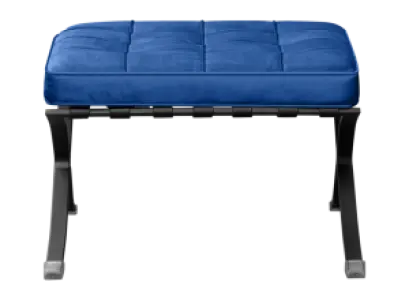 Barcelona Chair XL Blauw Velvet Set | Inclusief Voetenbank | Zwart Frame