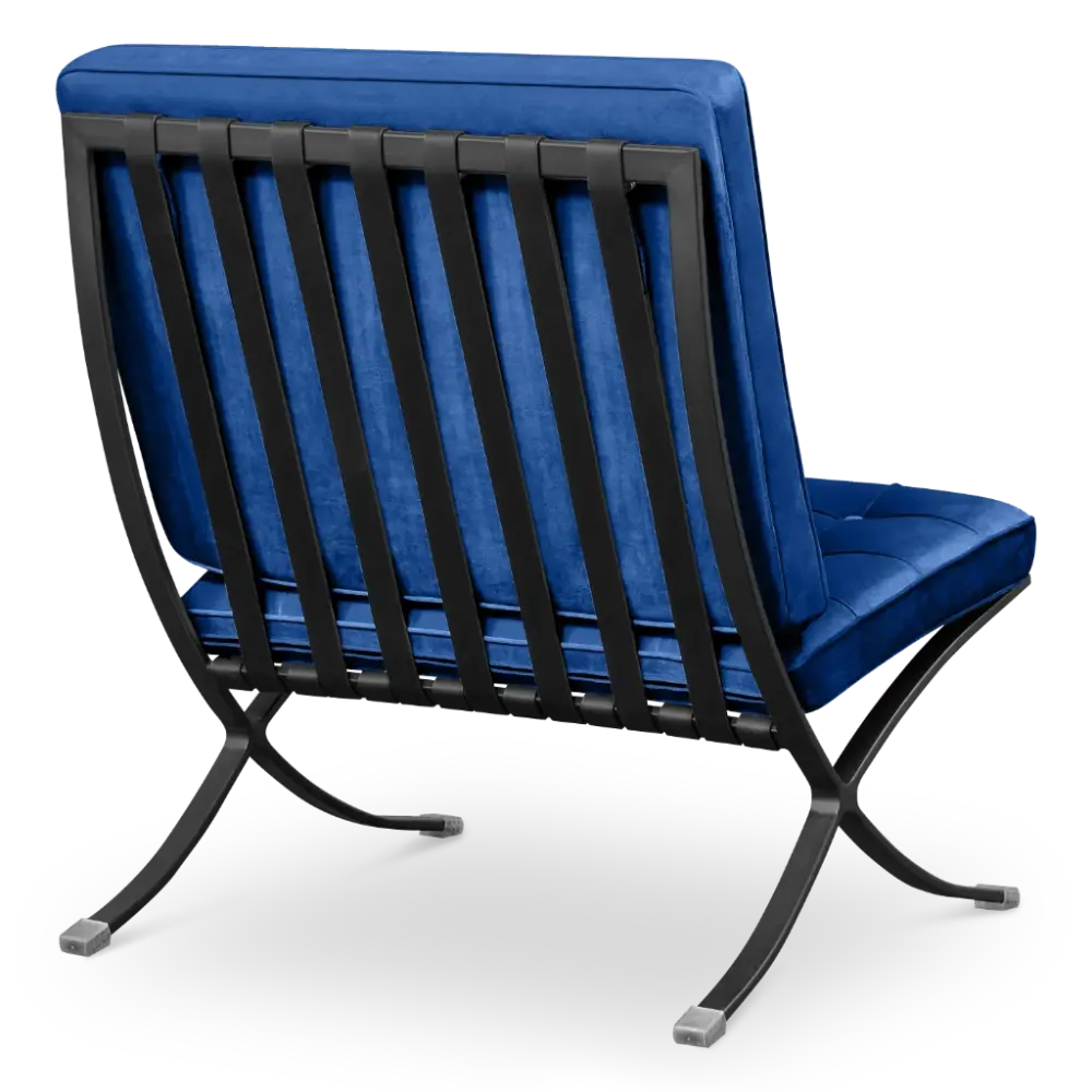 Paviljoen Chair XL Blauw Velvet Set | Inclusief Voetenbank | Zwart Frame