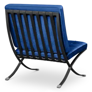 Paviljoen Chair XL Blauw Velvet Set | Inclusief Voetenbank | Zwart Frame