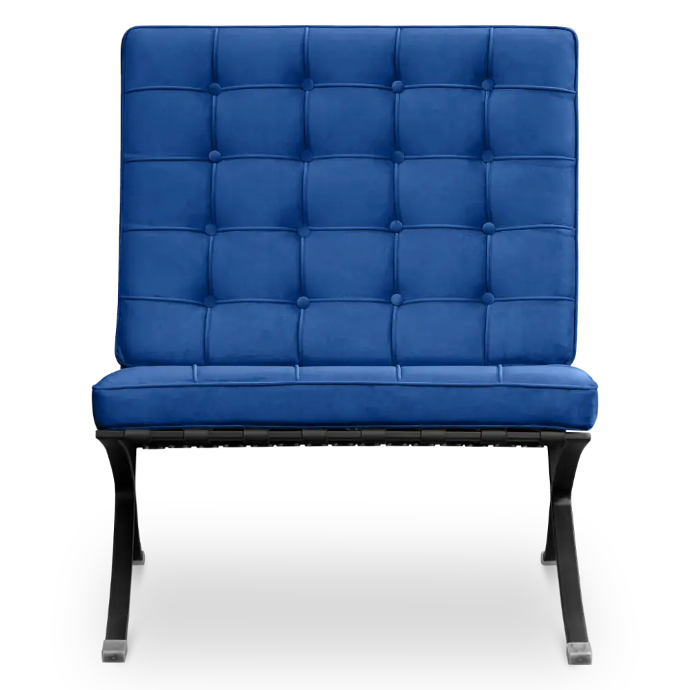 Barcelona Chair XL Blauw Velvet Set | Inclusief Voetenbank | Zwart Frame Barcelona Chair XL Blauw Velvet Set | Inclusief Voetenbank | Zwart Frame
