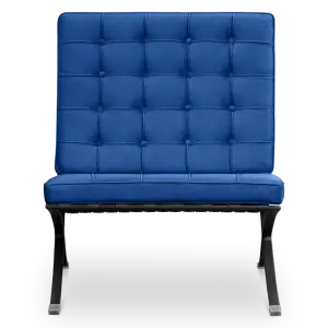 Barcelona Chair XL Blauw Velvet Set | Inclusief Voetenbank | Zwart Frame