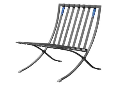 Barcelona Chair XL Blauw Velvet Set | Inclusief Voetenbank | Zwart Frame
